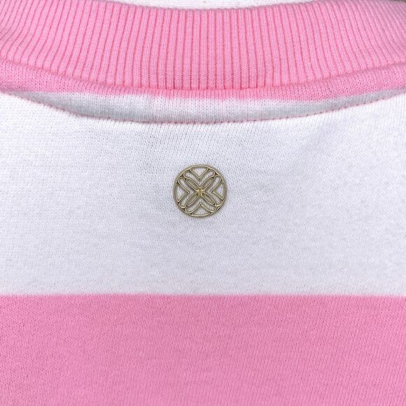 Lilly Pulitzer Ballad Pink and White Striped Sequin Palm Tree Crew Sweatshirt - Picture 7 of 9